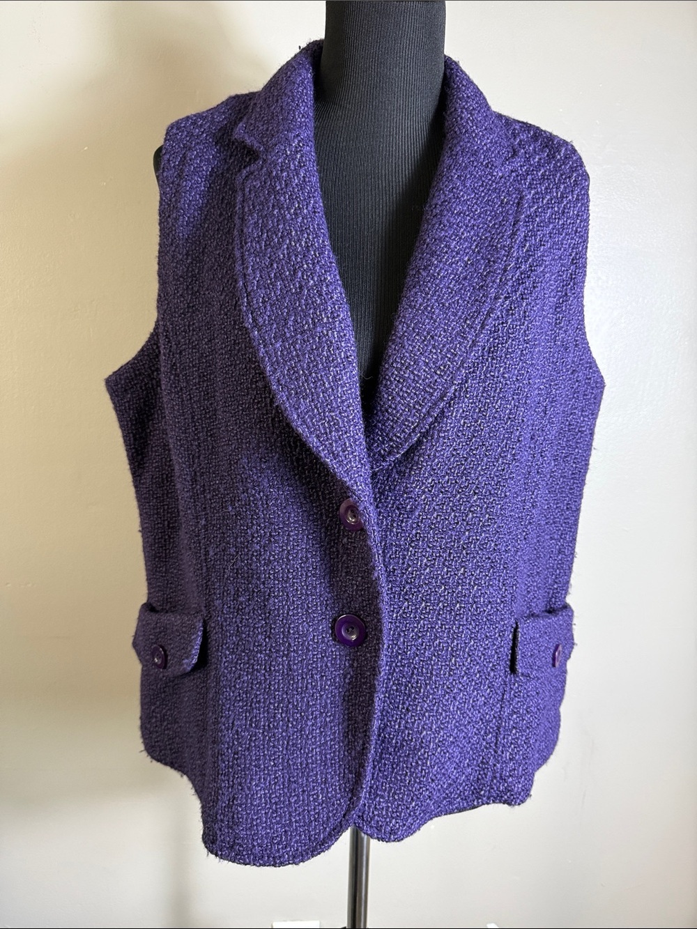 Coldwater Creek Purple Bouclé Wool Blend Blazer Button Front Vest Sz XL